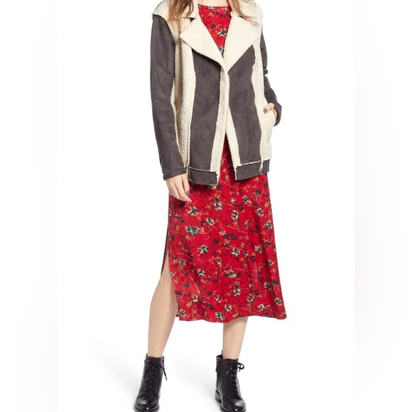 Treasure and Bond Moto Bomber Shearling Mixed Media Jacket Coat Size Large - Picture 8 of 8